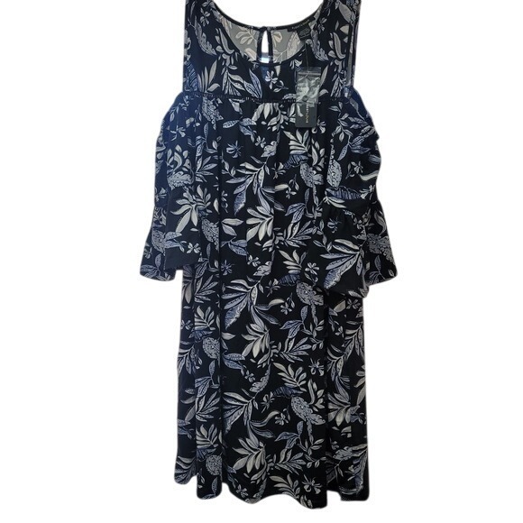 Robert Louis‎ Womens L Floral Cold Shoulder Dress Floral Art Bohemian Summer NWT - Picture 1 of 8